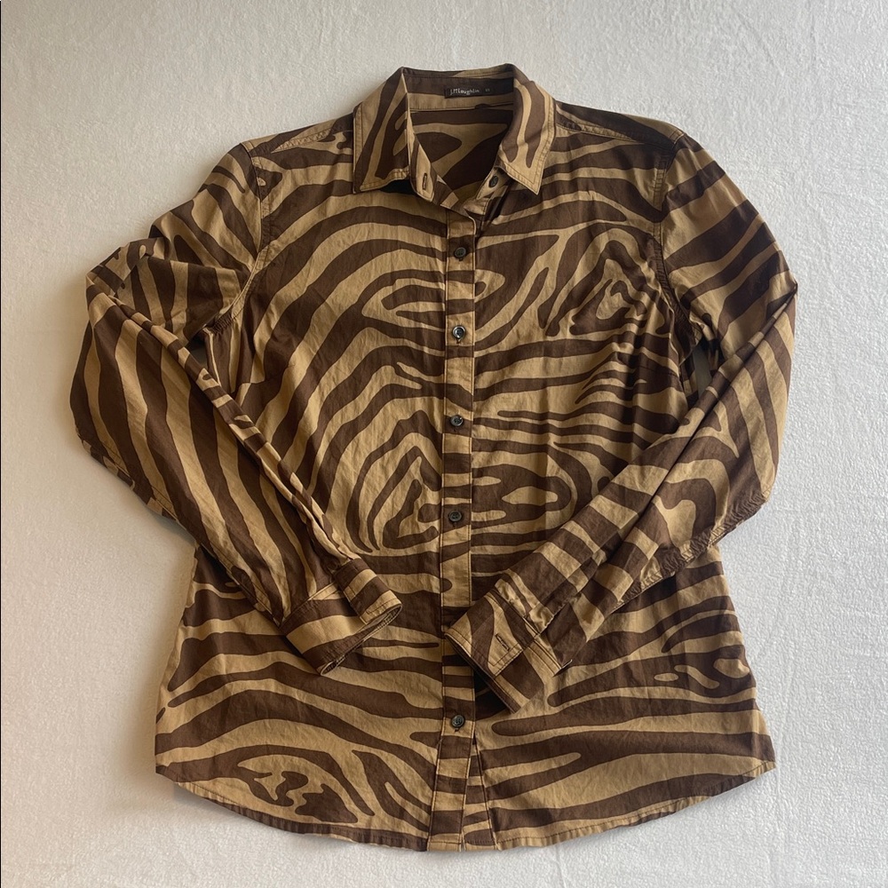 J. MCLAUGHLIN ZEBRA PRINT BUTTON DOWN TOP BROWN TAN SIZE XS